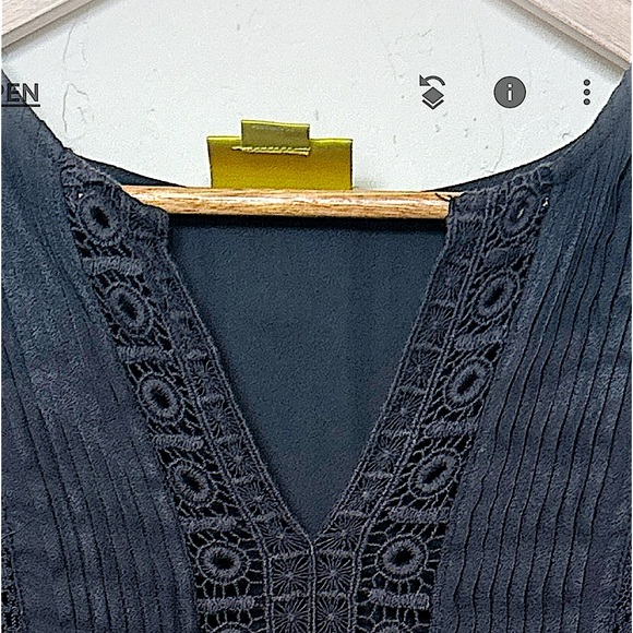 Maeve Anthropologie Black Boho Babydoll Short Sleeve Blouse Size Large Top - Picture 4 of 12